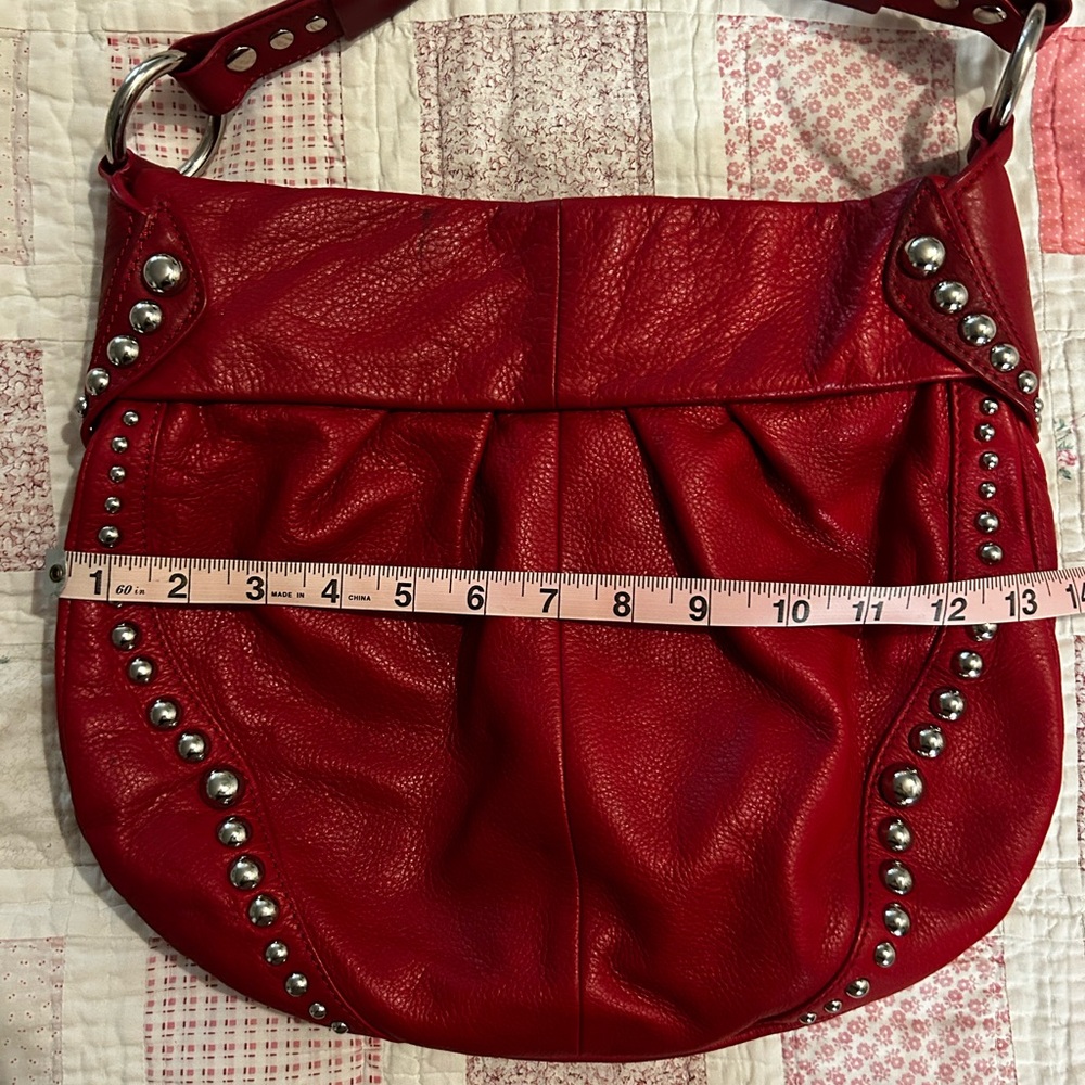 B. Makowsky Red Studded Leather Shoulder Bag